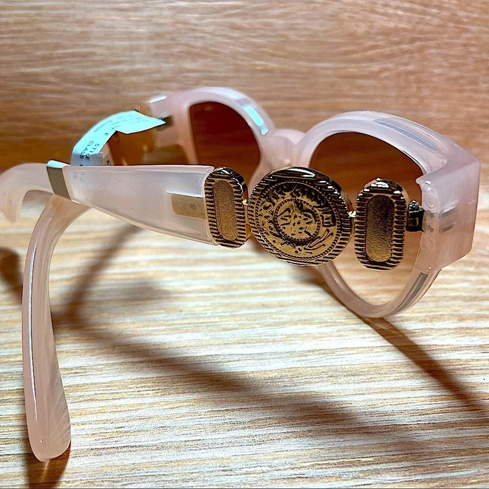 Sunglasses Cat Eye Blush Pink Lucite Side Gold Medallion Coins Eye Protection - Picture 3 of 5